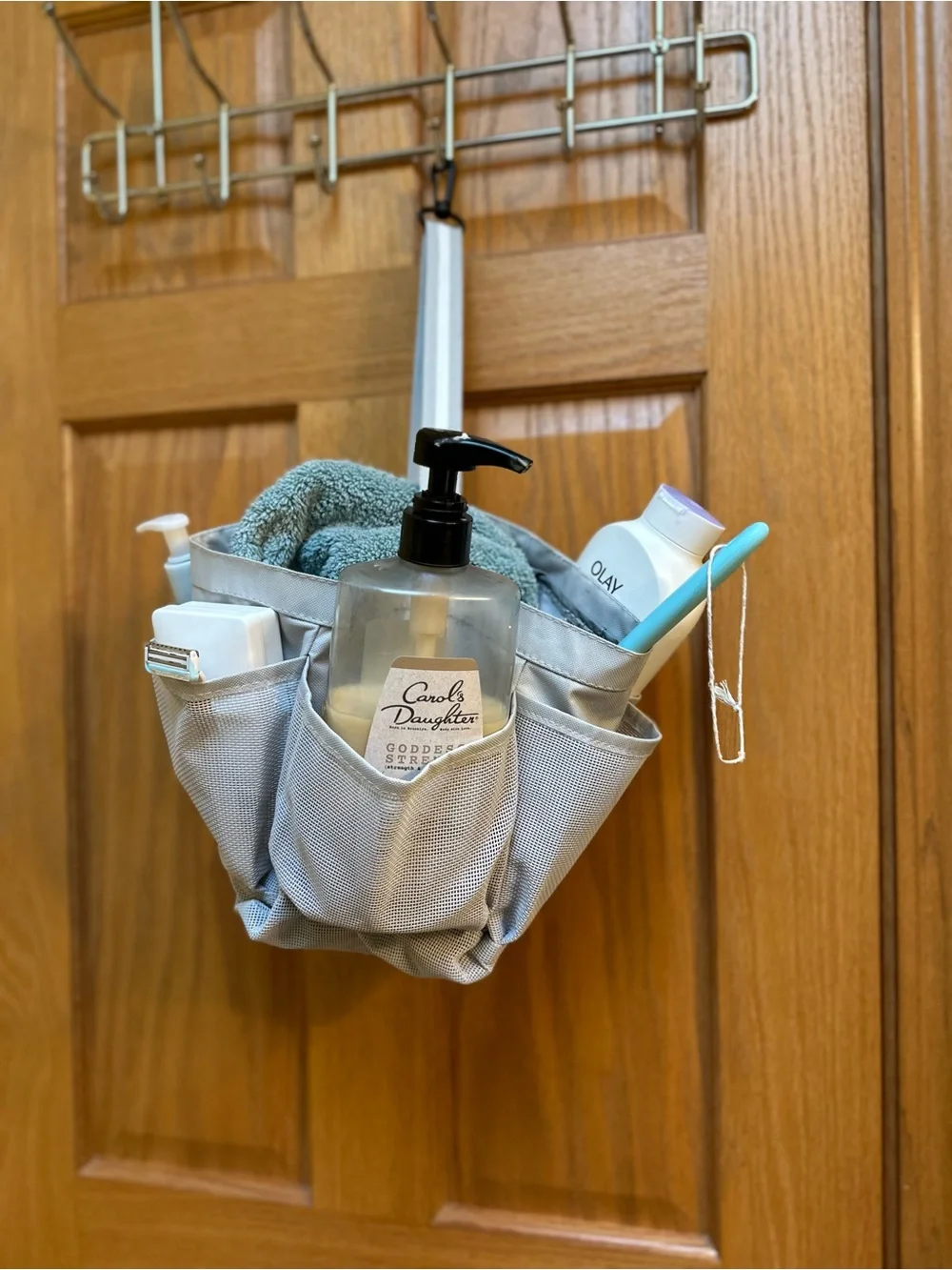 Gray mesh shower caddy college dorm organizer